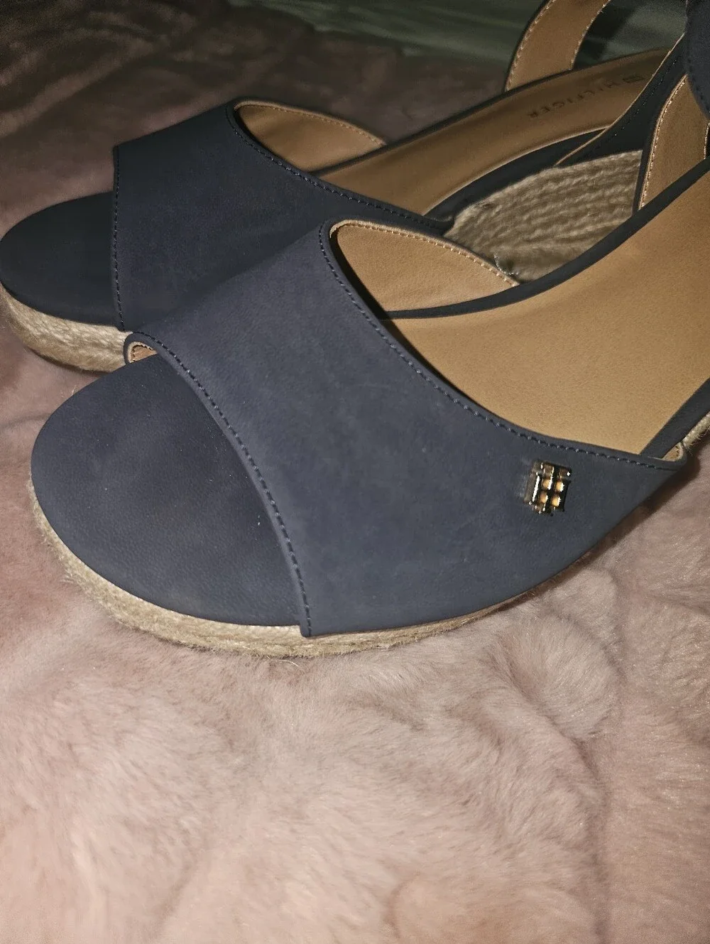 NWOT TOMMY HILFIGER Navy Gallie Ankle Strap Espadrille Wedge - Size 9.5